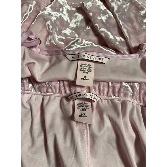 Victoria's Secret Women's Shiny Pink Pajama Set Large L Bottom Medium M Top - Picture 3 of 7